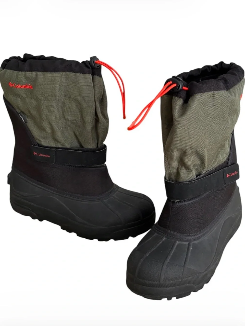 Columbia Powderbug Youth 7 Olive Green Black Waterproof Insulated Snow Boots